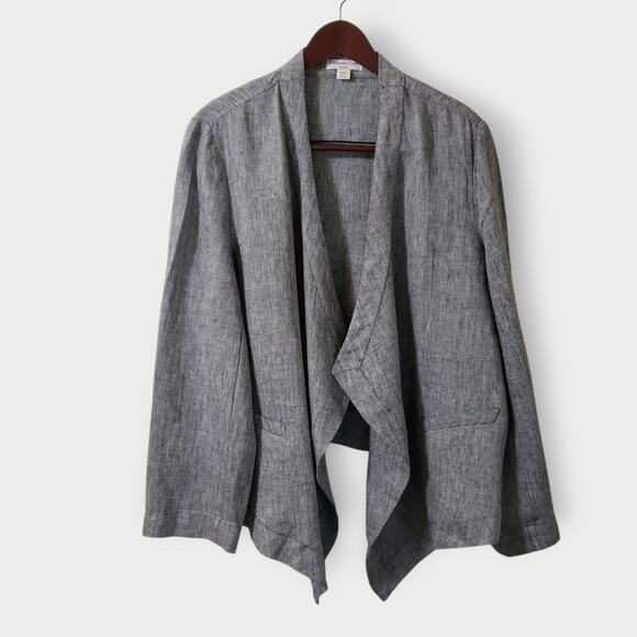 Coldwater Creek Linen Open Draped Asymmetric Jacket Grey Herringbone Sz XL (18) - Picture 1 of 11